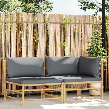 Set Divani da Giardino 2 pz con Cuscini Grigio Scuro in Bambù