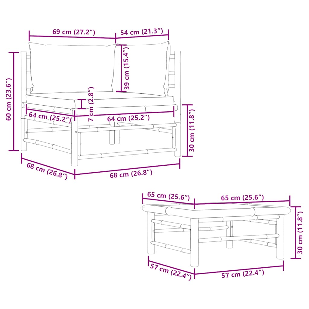 Set Divani da Giardino 2 pz con Cuscini Grigio Scuro in Bambù - homemem39