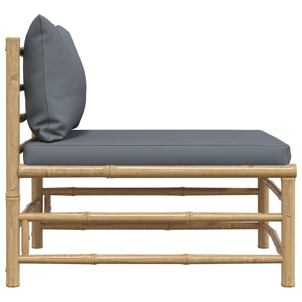 Divano Centrale da Giardino con Cuscini Grigio Scuro in Bambù - homemem39