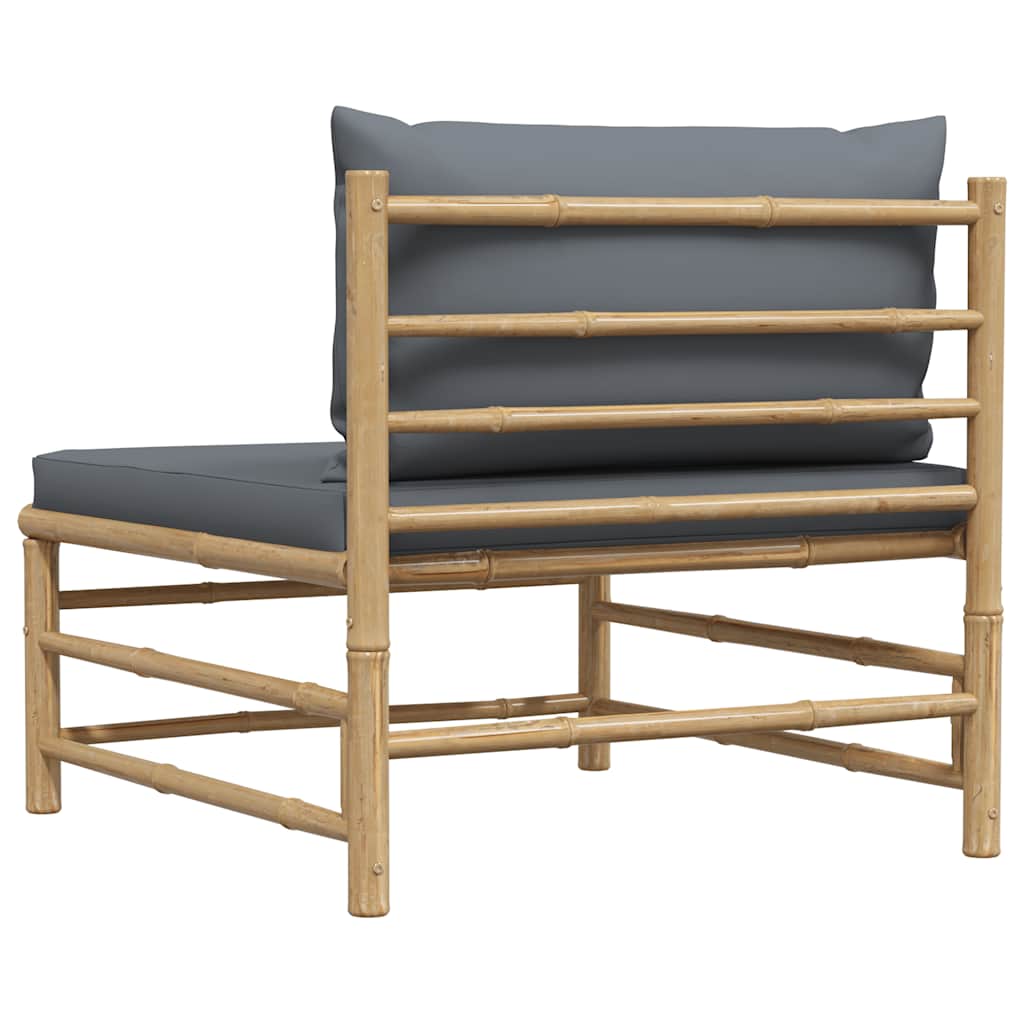 Divano Centrale da Giardino con Cuscini Grigio Scuro in Bambù - homemem39