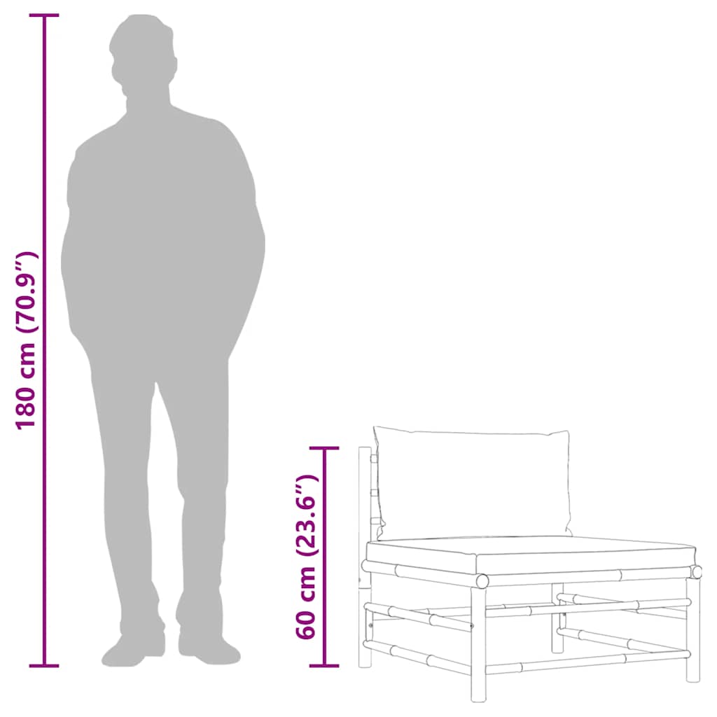 Divano Centrale da Giardino con Cuscini Grigio Scuro in Bambù - homemem39