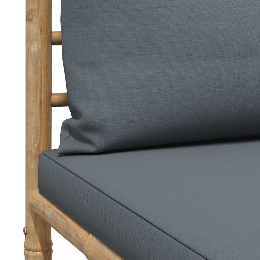 Divano Centrale da Giardino con Cuscini Grigio Scuro in Bambù - homemem39