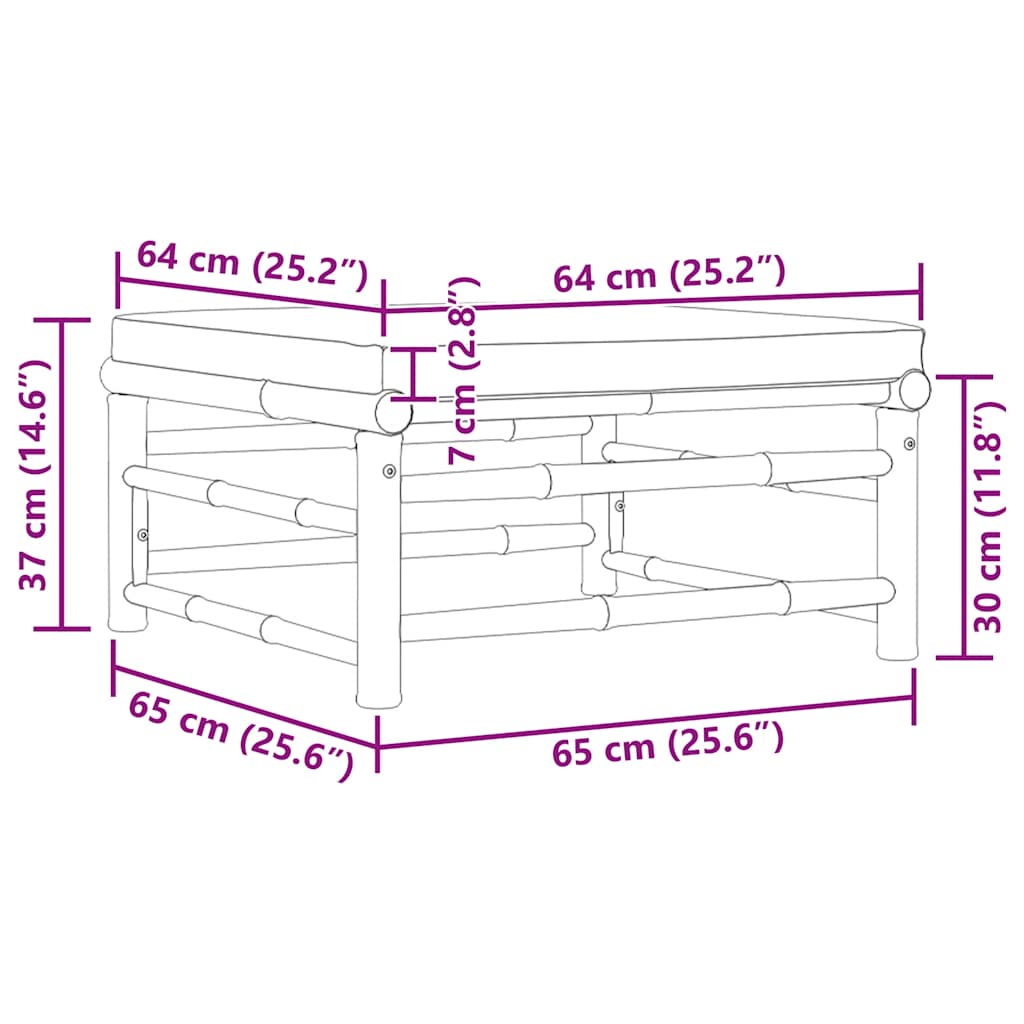 Poggiapiedi da Giardino con Cuscini Grigio Scuro in Bambù - homemem39
