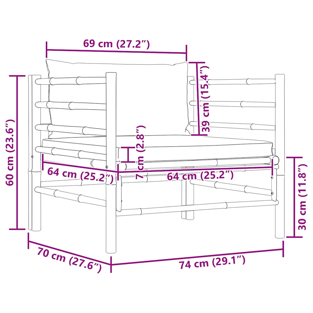 Divano da Giardino con Cuscini Grigio Scuro in Bambù - homemem39