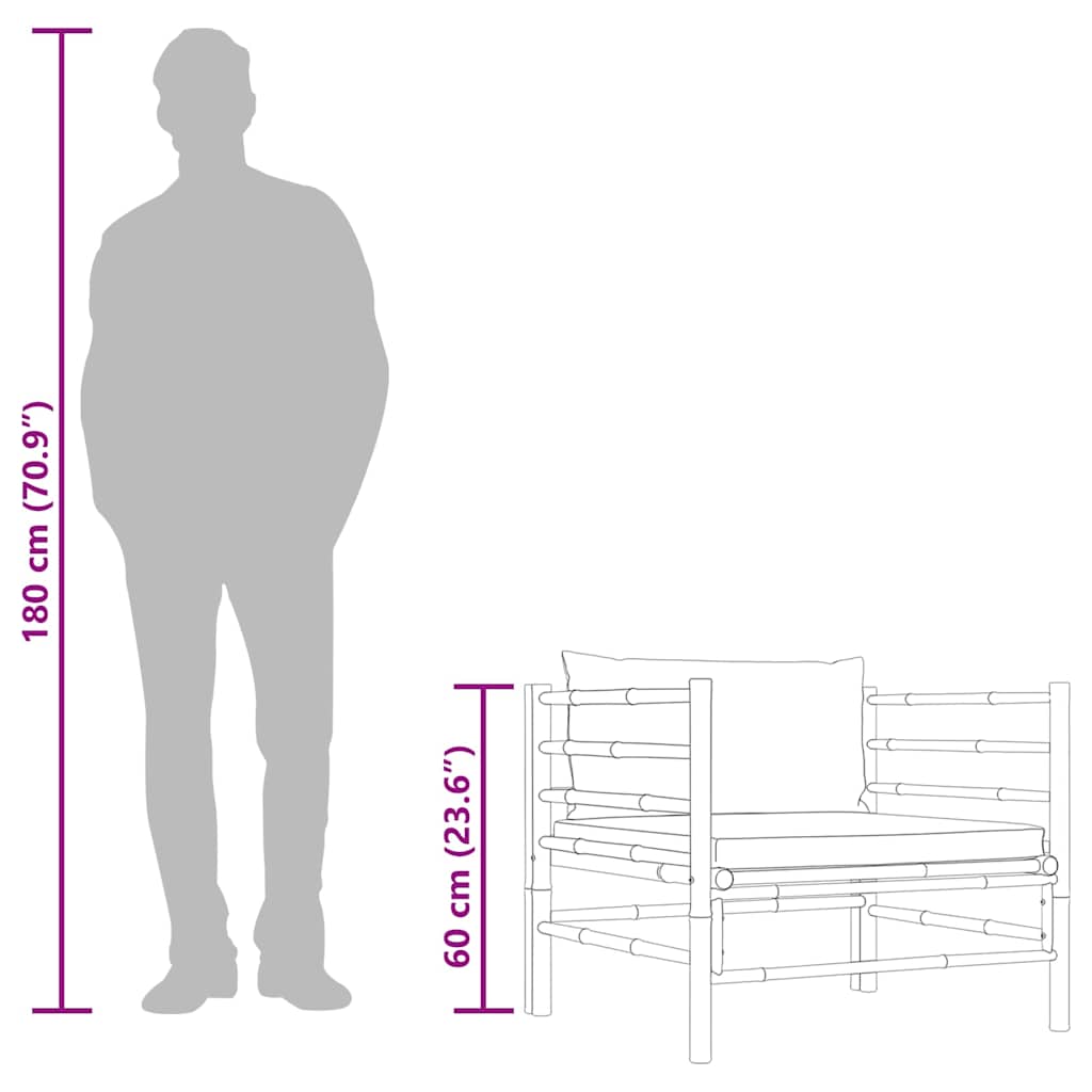 Divano da Giardino con Cuscini Grigio Scuro in Bambù - homemem39