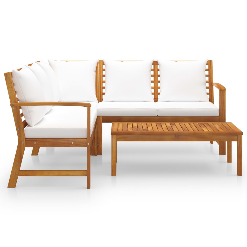 Set Divani da Giardino 4 pz con Cuscini Crema in Legno Acacia - homemem39