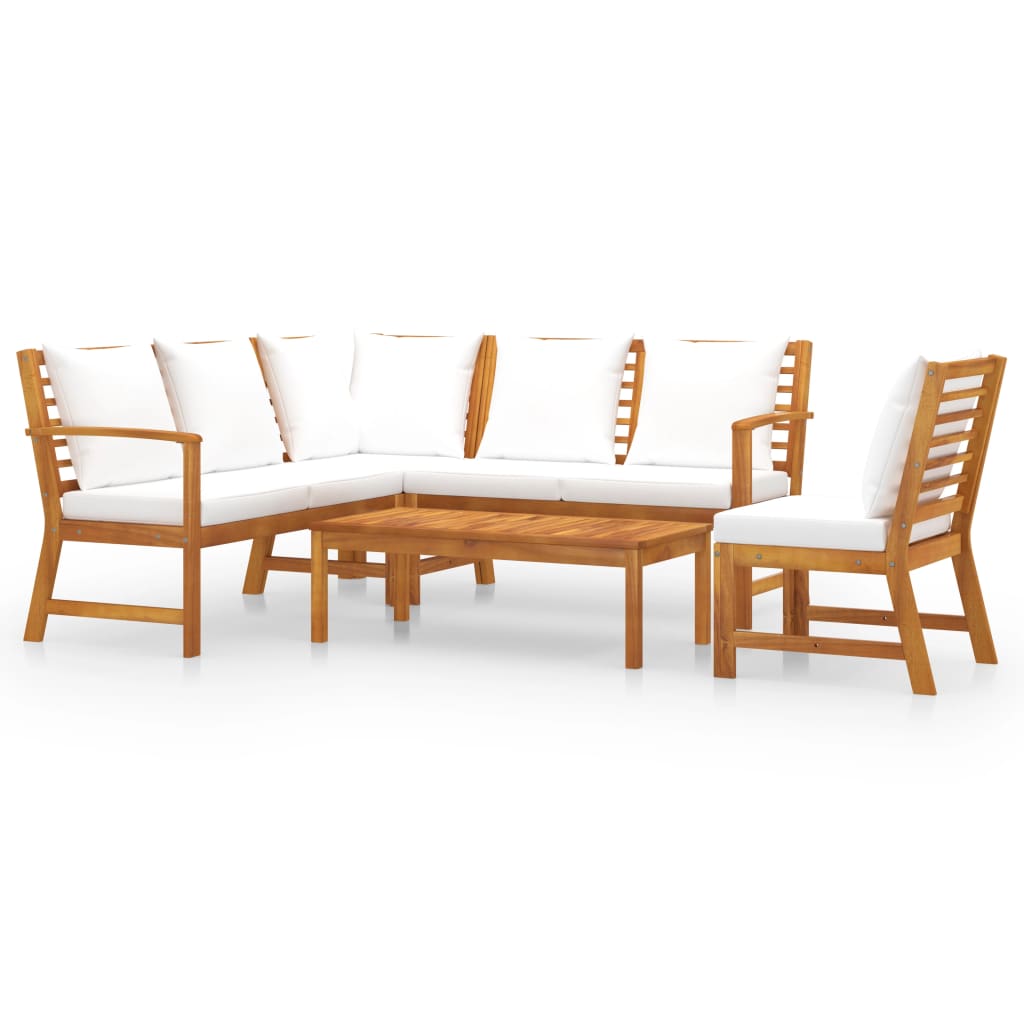 Set Divani da Giardino 5 pz con Cuscini Crema in Legno Acacia - homemem39