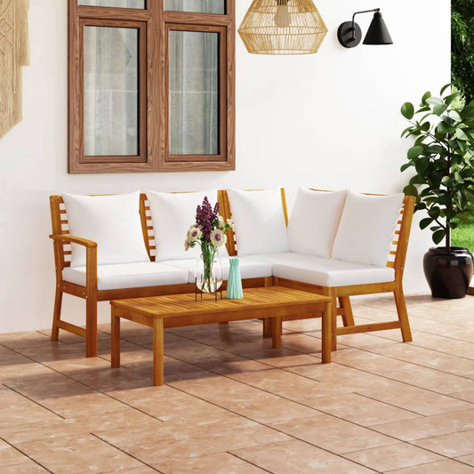 Set Divani da Giardino 4 pz con Cuscini Crema in Legno Acacia - homemem39