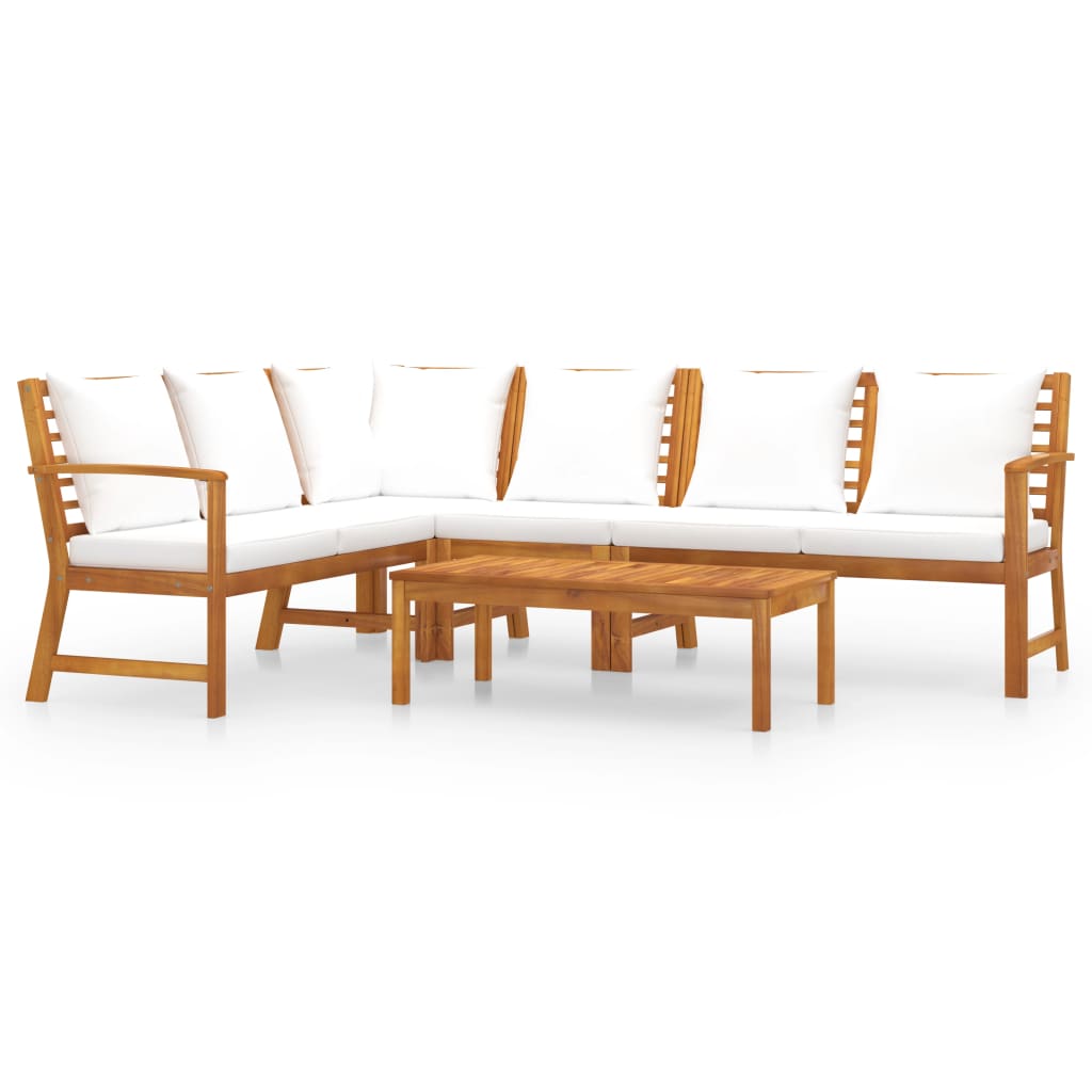 Set Divani da Giardino 5 pz con Cuscini Crema in Legno Acacia - homemem39
