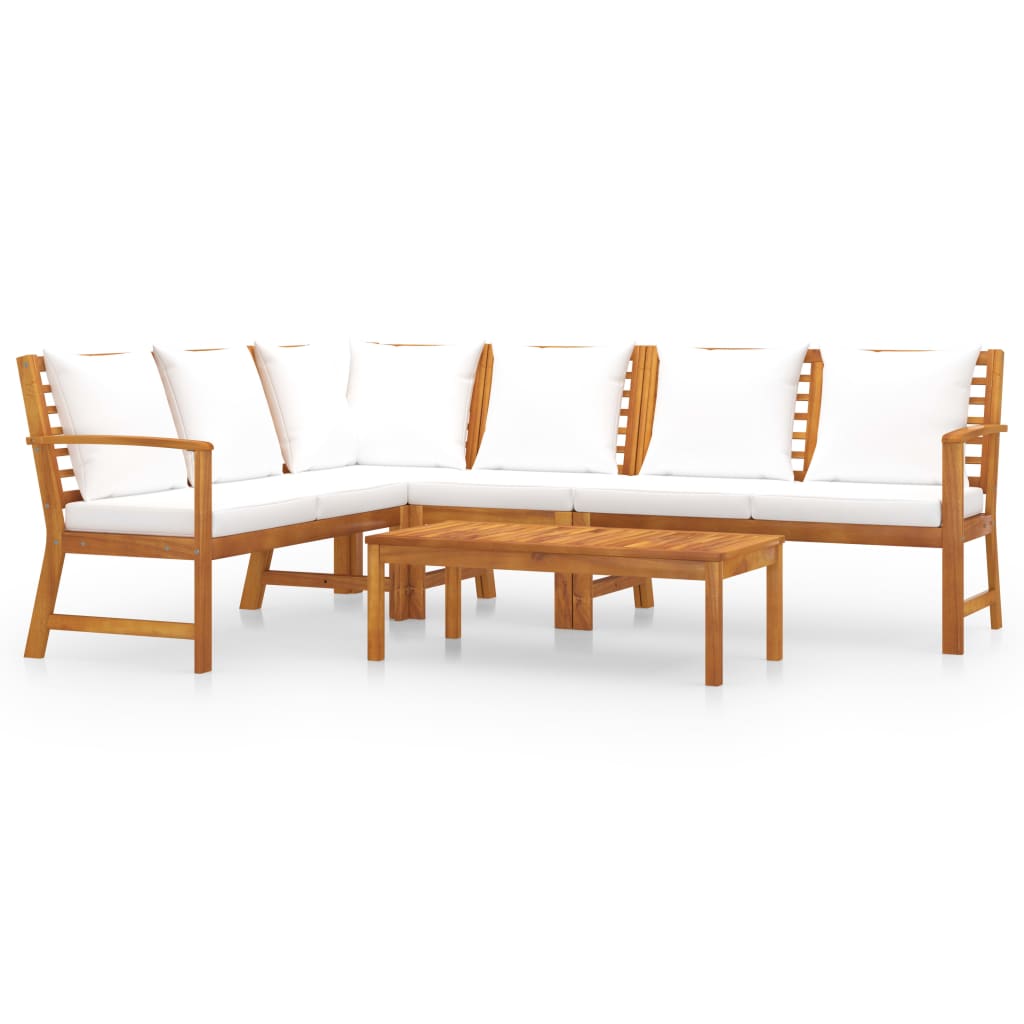 Set Divani da Giardino 5 pz con Cuscini Crema in Legno Acacia - homemem39