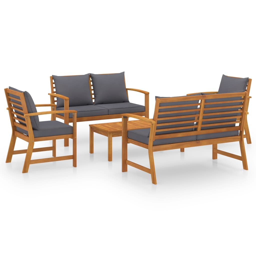 Set Divani da Giardino 5 pz con Cuscini in Legno Acacia - homemem39
