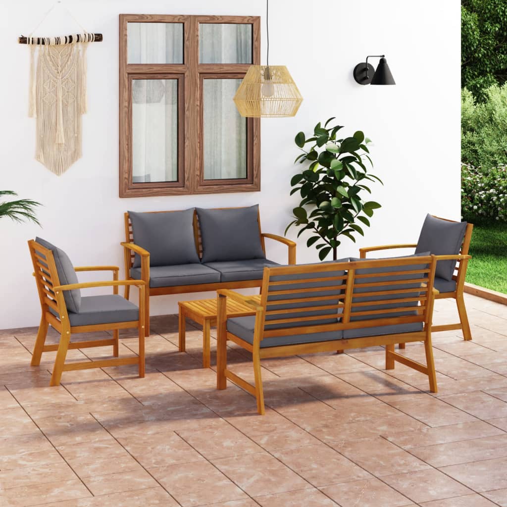 Set Divani da Giardino 5 pz con Cuscini in Legno Acacia - homemem39