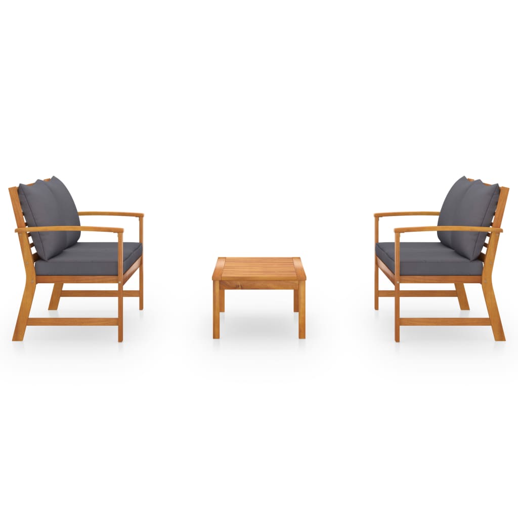 Set Divani da Giardino 3 pz con Cuscini in Massello di Acacia - homemem39