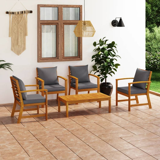 Set Divani da Giardino 5 pz con Cuscini in Massello di Acacia - homemem39