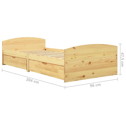 Giroletto con 2 Cassetti in Legno Massello di Pino 90x200 cm