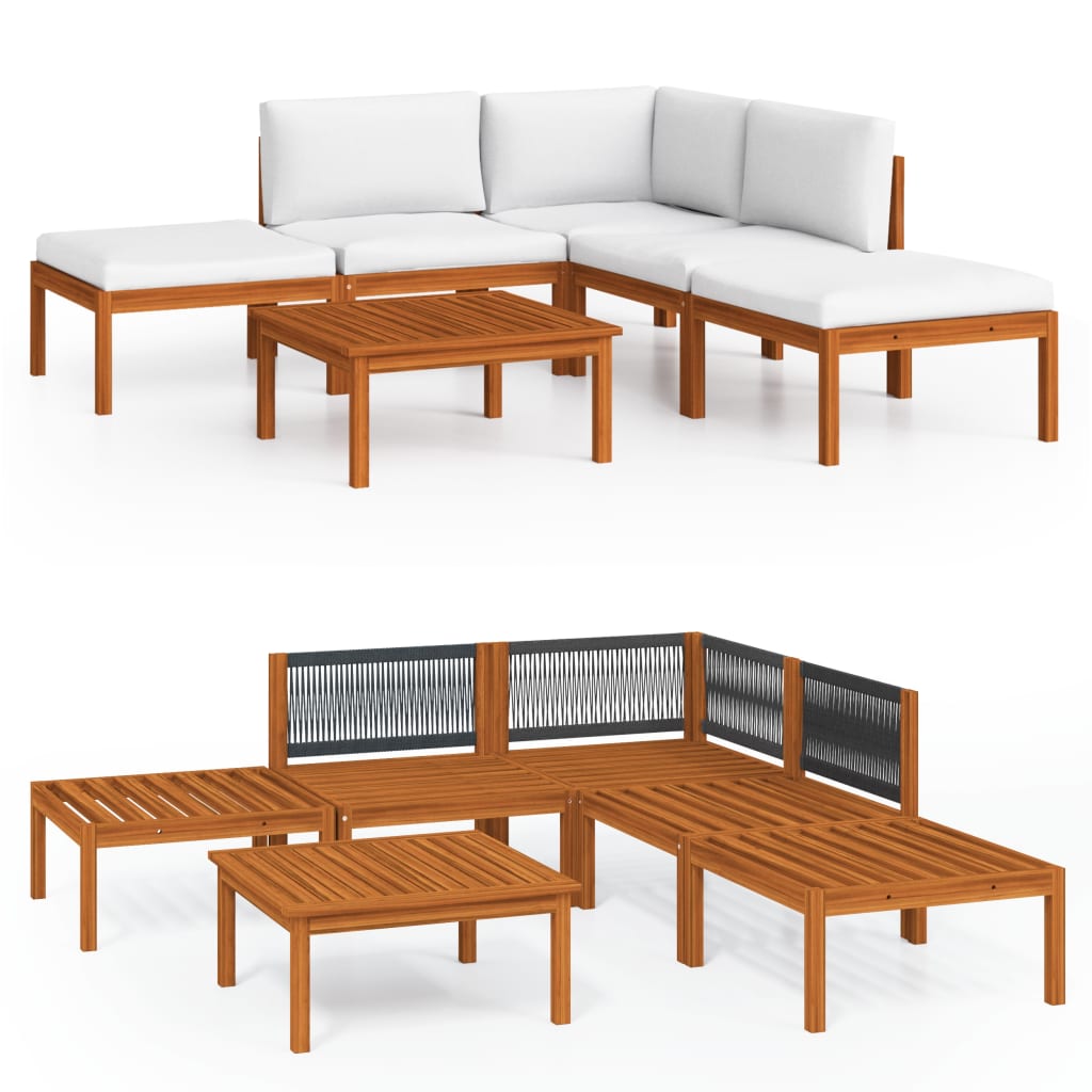 Set da giardino 6 pezzi con cuscini in legno crema, acacia e corda - homemem39