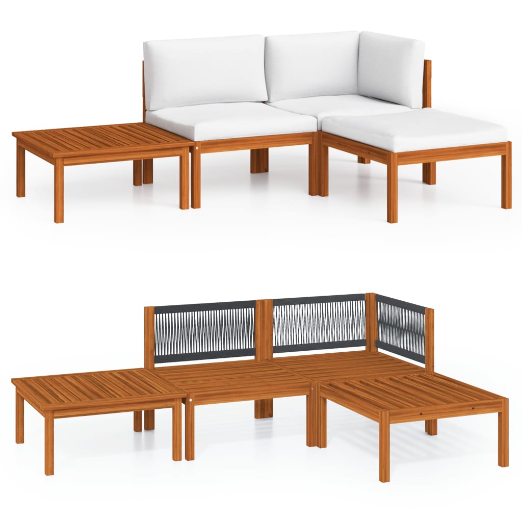 Set da giardino 4 pezzi con cuscini in legno crema, acacia e corda - homemem39
