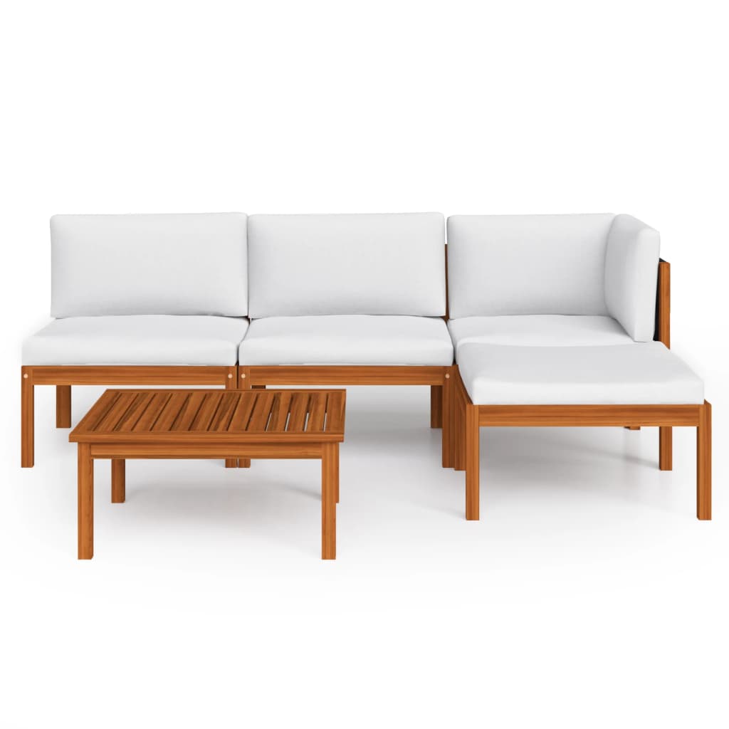 Set da giardino 5 pezzi con cuscini in legno crema, acacia e corda - homemem39