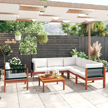 Set da Giardino 7 pz con Cuscini in Legno Crema, Acacia e Corda - homemem39