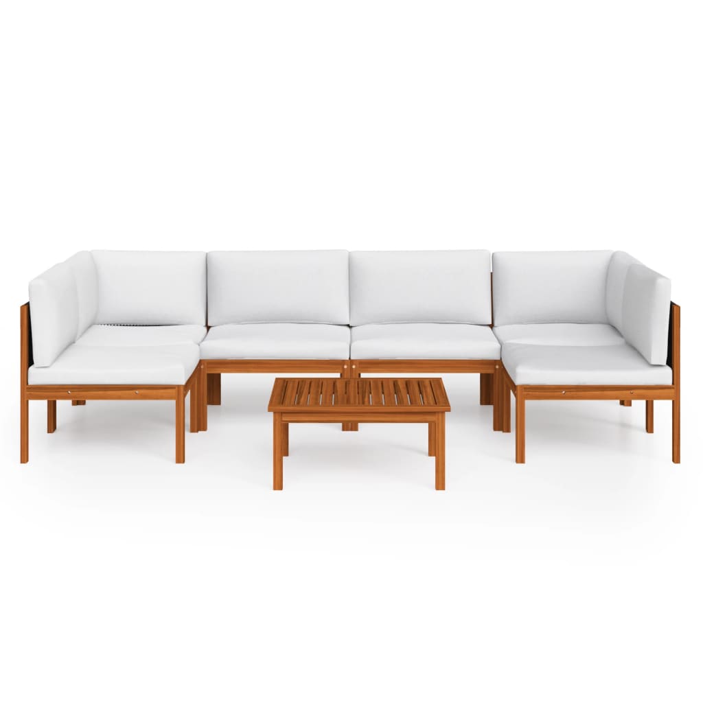 Set da Giardino 7 pz con Cuscini in Legno Crema, Acacia e Corda