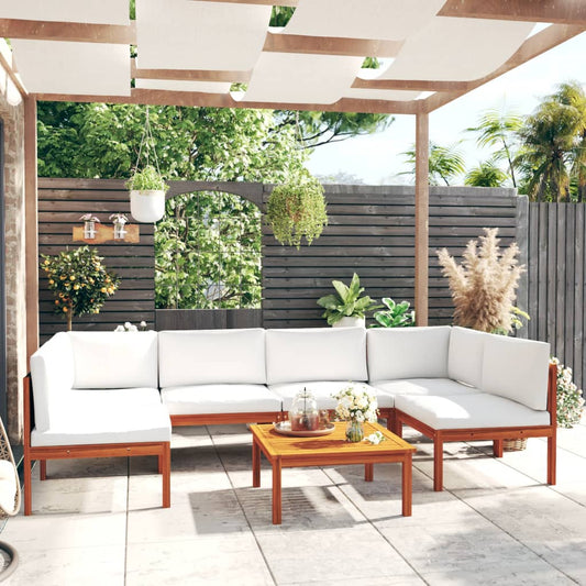 Set da Giardino 7 pz con Cuscini in Legno Crema, Acacia e Corda - homemem39