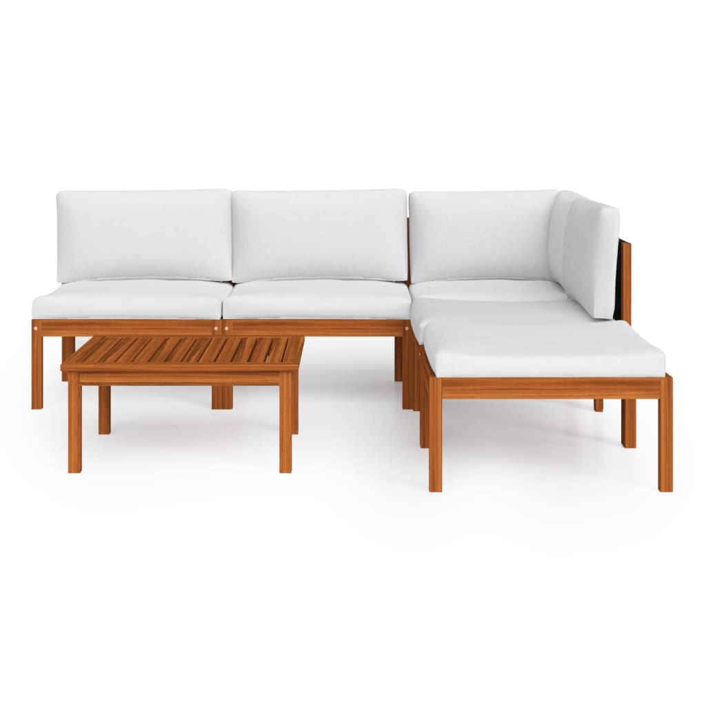 Set da giardino 6 pezzi con cuscini in legno crema, acacia e corda - homemem39