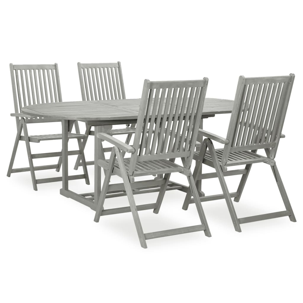 Set Pranzo da Giardino 5 pz in Legno Massello di Acacia Grigio - homemem39