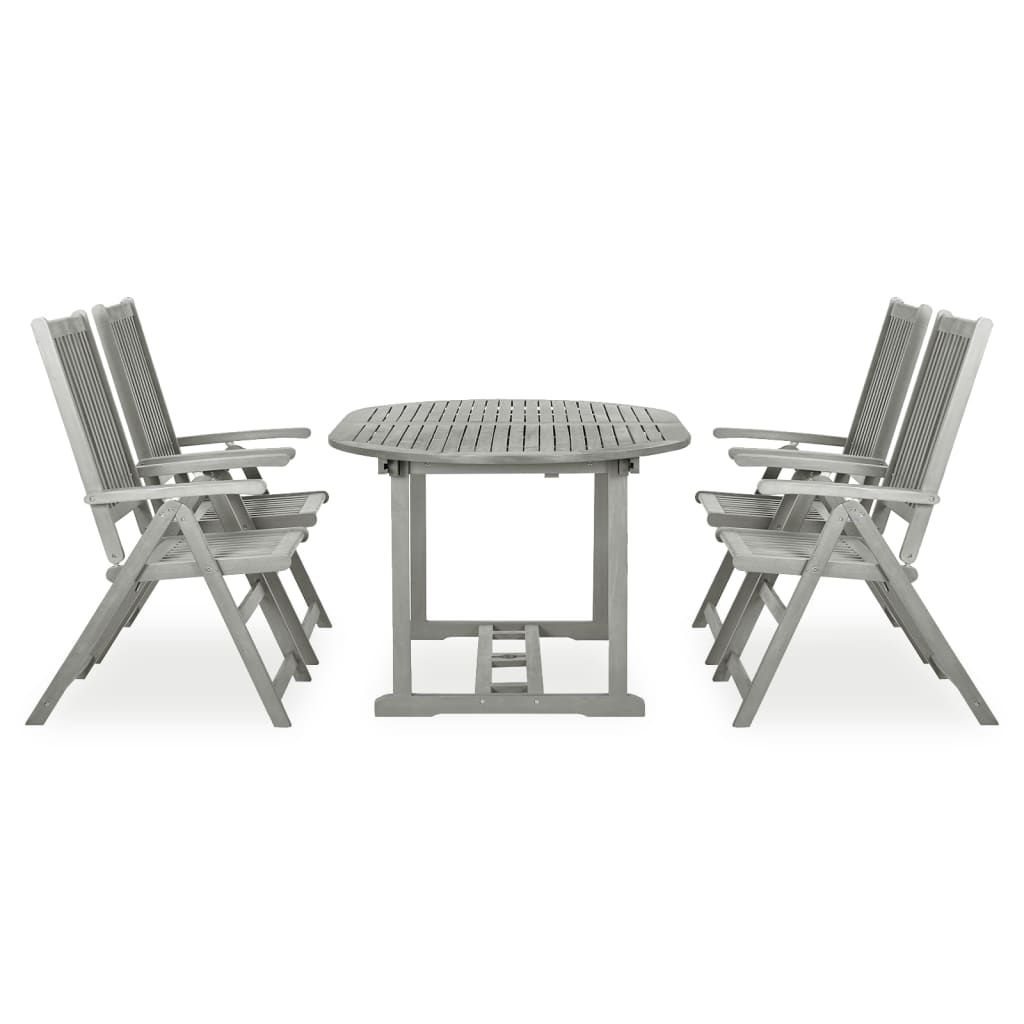 Set Pranzo da Giardino 5 pz in Legno Massello di Acacia Grigio - homemem39