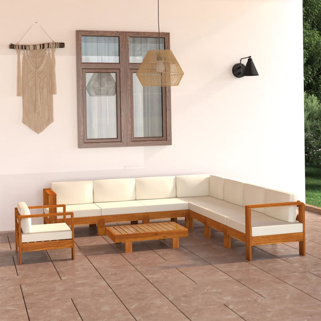 Set da giardino 9 pezzi con cuscini 100x60 cm in legno di acacia - homemem39