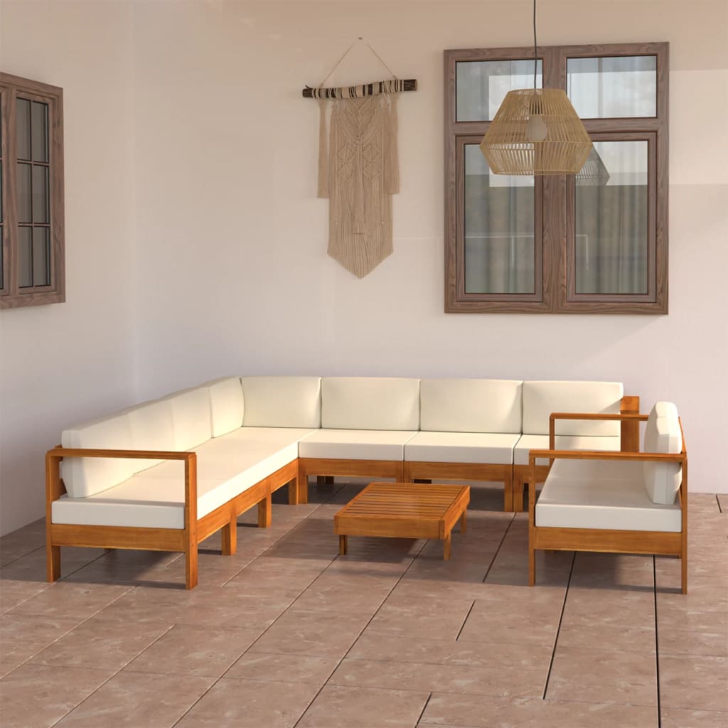 Set da giardino 9 pezzi con cuscini 100x60 cm in legno di acacia - homemem39