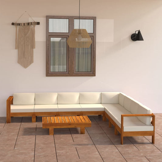 Set da giardino 9 pezzi con cuscini 100x60 cm in legno di acacia - homemem39