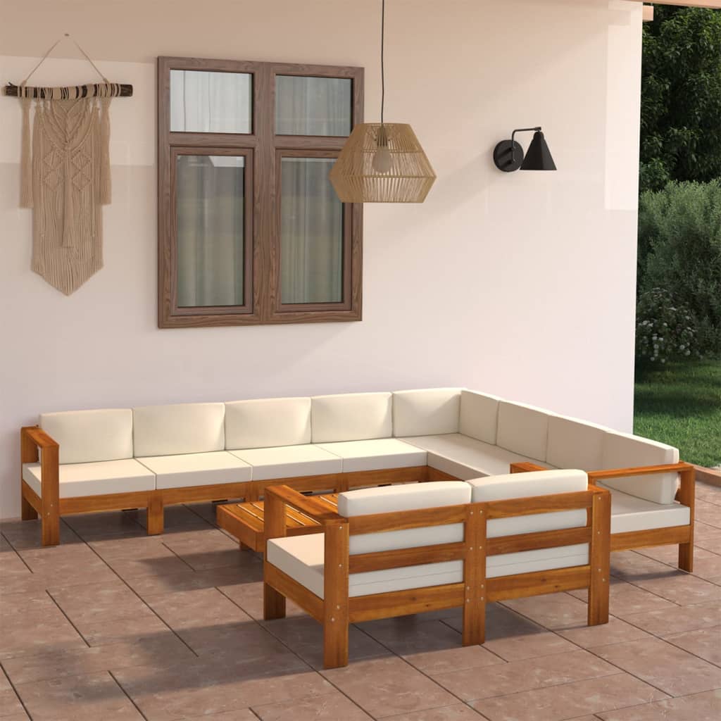 Set da Giardino 10 pz con Cuscini 100x60 cm Legno di Acacia - homemem39
