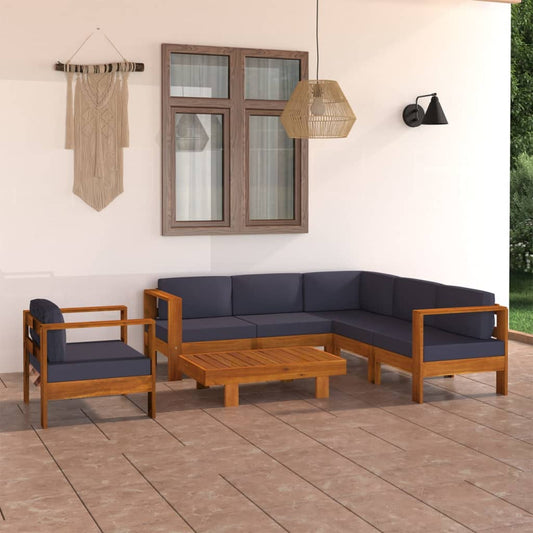 Set Divani Giardino 7 Posti Cuscini Grigi Scuro Massello Acacia - homemem39