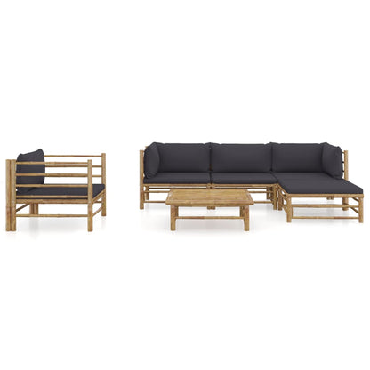 Set Salotto da Giardino 6pz con Cuscini Grigio Scuro Bambù | homemem39