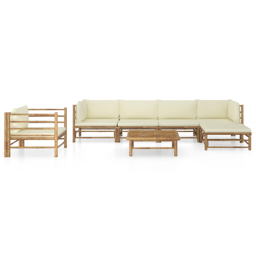 Set Divani da Giardino 7 pz con Cuscini Bianco Crema in Bambù | homemem39