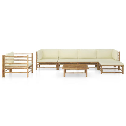 Set Divani da Giardino 7 pz con Cuscini Bianco Crema in Bambù | homemem39