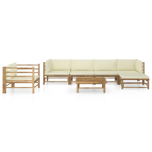 Set Divani da Giardino 7 pz con Cuscini Bianco Crema in Bambù | homemem39