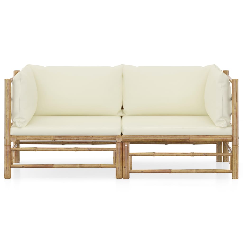 Set Divani da Giardino 2 pz con Cuscini Bianco Crema in Bambù | homemem39
