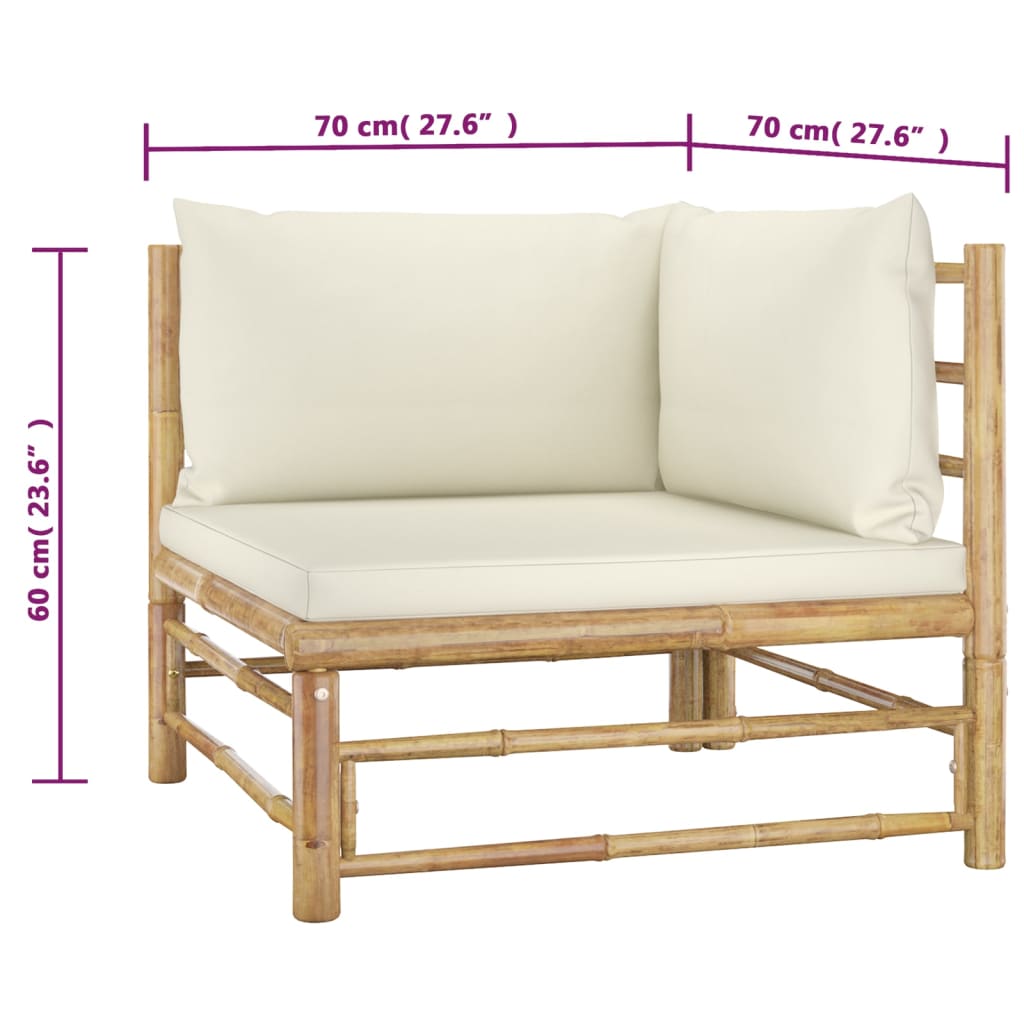 Set Divani da Giardino 2 pz con Cuscini Bianco Crema in Bambù | homemem39