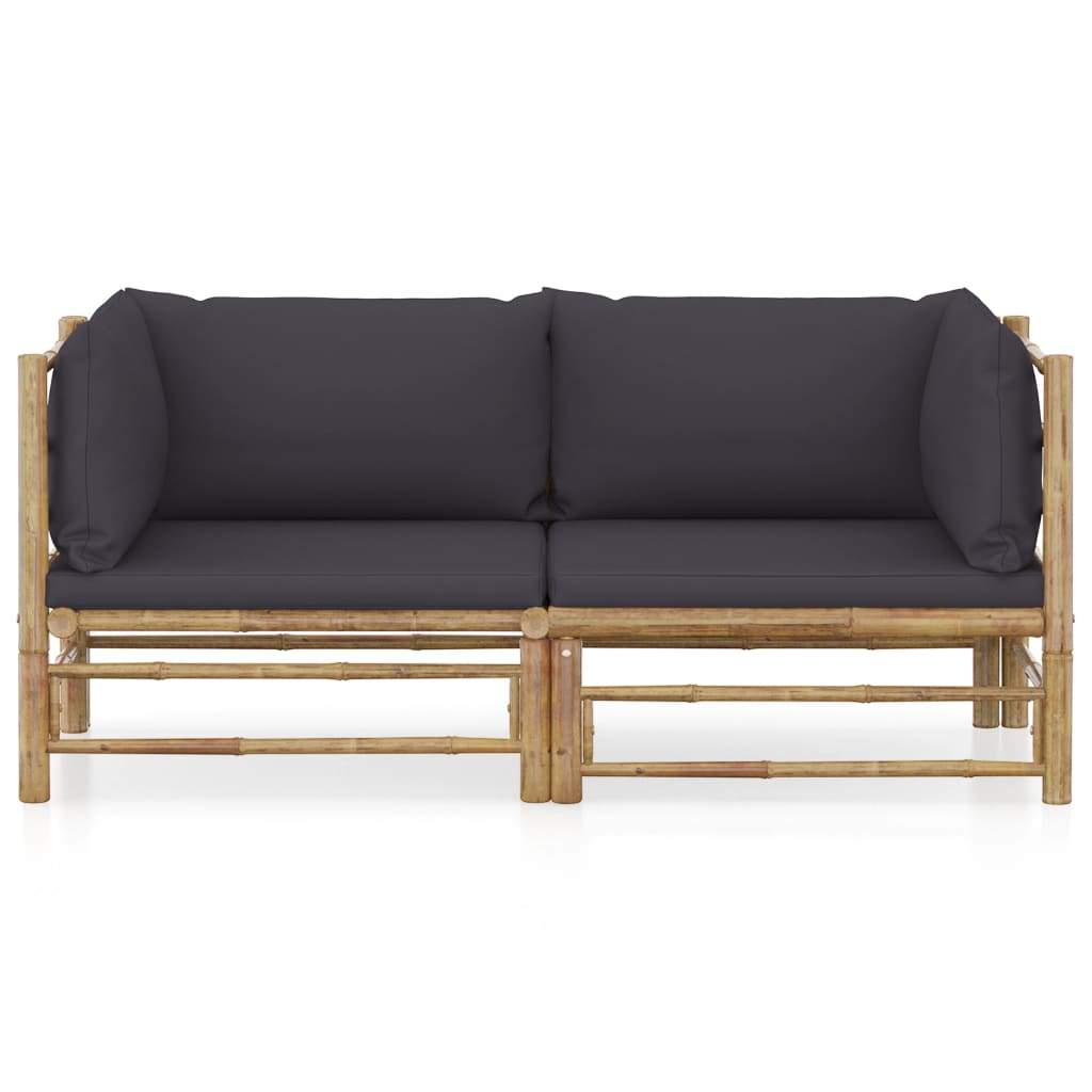 Set Divani da Giardino 2 pz con Cuscini Grigio Scuro in Bambù | homemem39