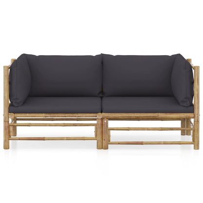Set Divani da Giardino 2 pz con Cuscini Grigio Scuro in Bambù | homemem39