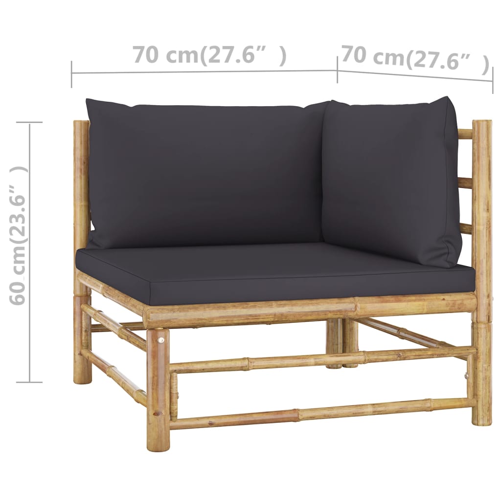 Set Divani da Giardino 2 pz con Cuscini Grigio Scuro in Bambù | homemem39