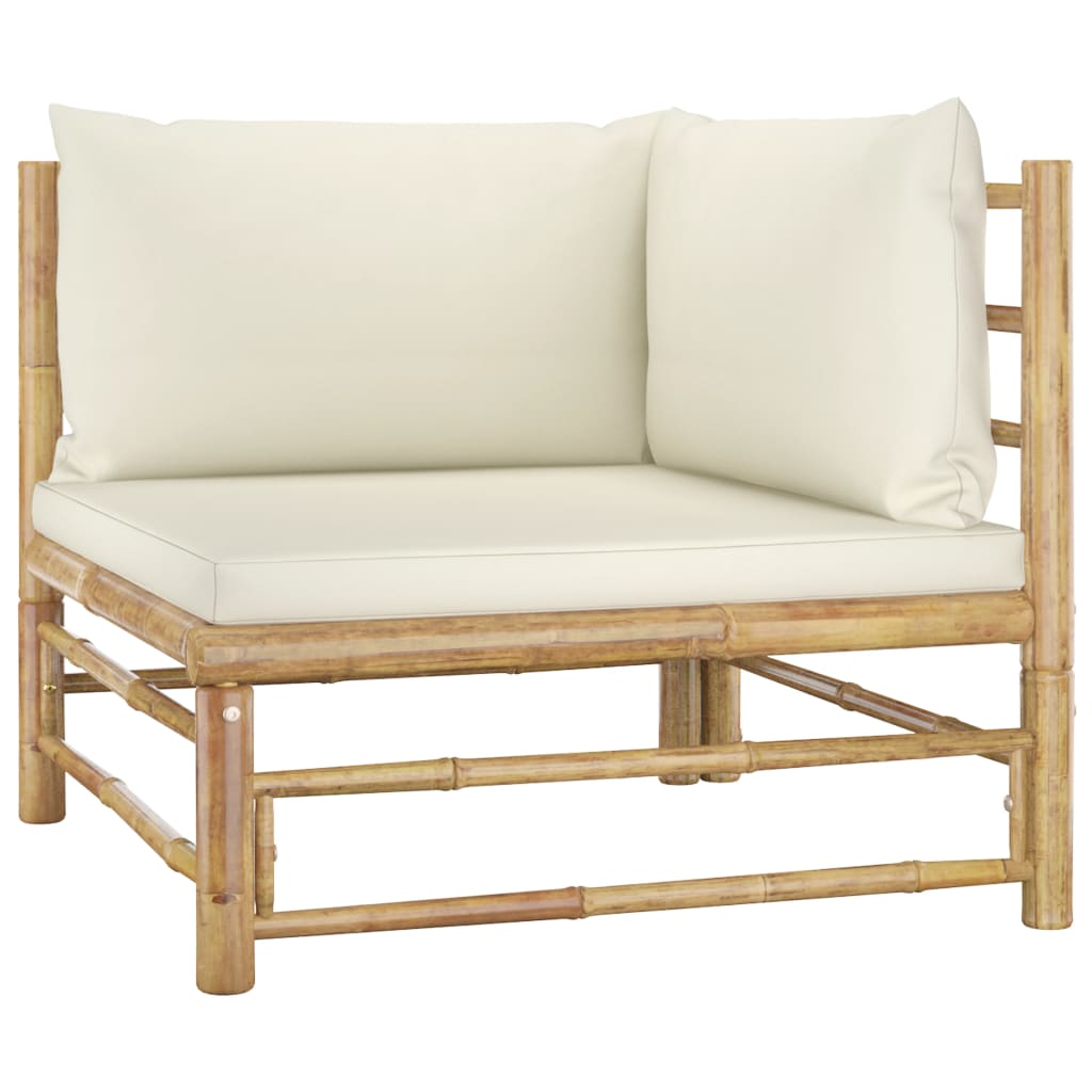 Set Divani da Giardino 3 pz con Cuscini Bianco Crema in Bambù | homemem39