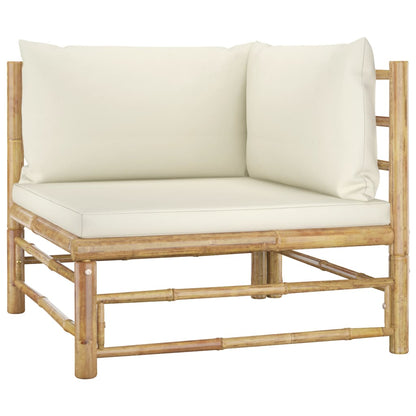 Set Divani da Giardino 3 pz con Cuscini Bianco Crema in Bambù | homemem39