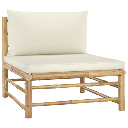 Set Divani da Giardino 3 pz con Cuscini Bianco Crema in Bambù | homemem39
