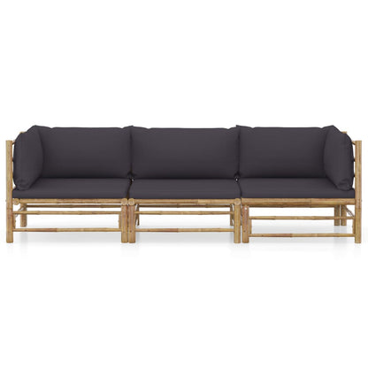 Set Divani da Giardino 3 pz con Cuscini Grigio Scuro in Bambù | homemem39
