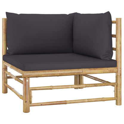 Set Divani da Giardino 3 pz con Cuscini Grigio Scuro in Bambù | homemem39