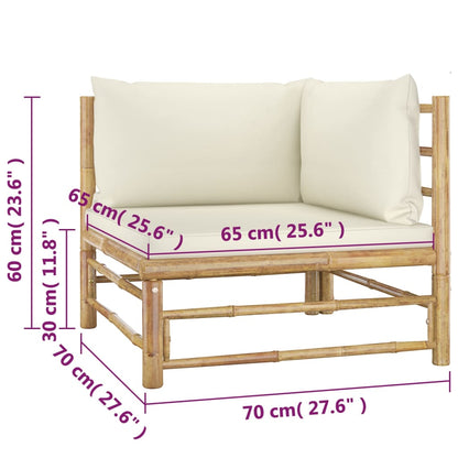 Set Divani da Giardino 4 pz con Cuscini Bianco Crema in Bambù