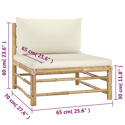 Set Divani da Giardino 4 pz con Cuscini Bianco Crema in Bambù
