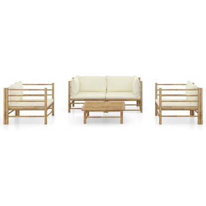 Set Divani da Giardino 5 pz con Cuscini Bianco Crema in Bambù